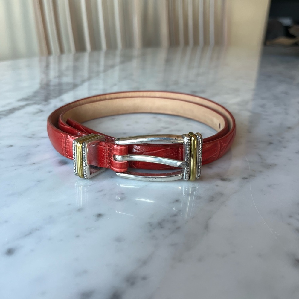 Brighton Red Leather Belt with Silver Buckle Sz 30